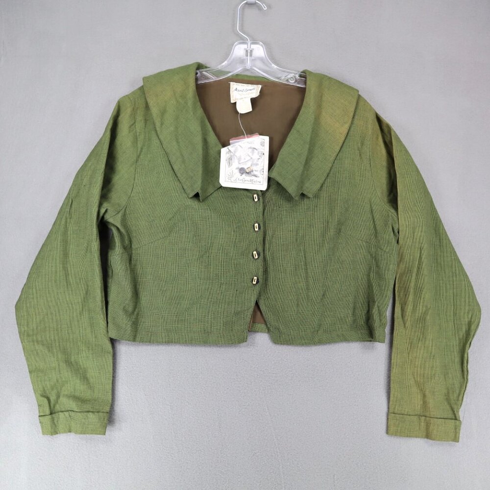 APRIL CORNELL‎ Green Crop Eleanor Blouse Sz M Romantic Cottagecore Jacket
